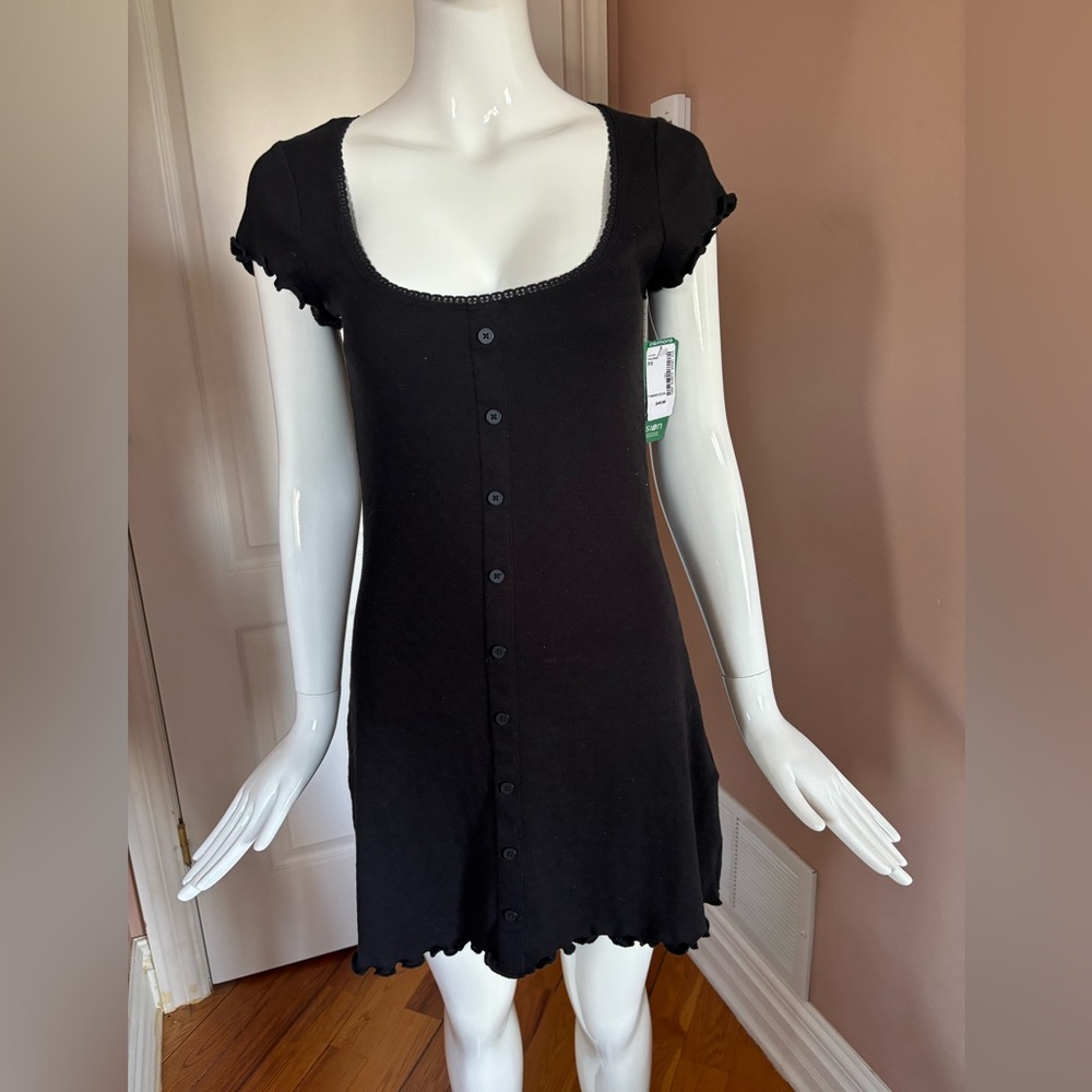Simons Black Button-Front Short Sleeve Knit Dress